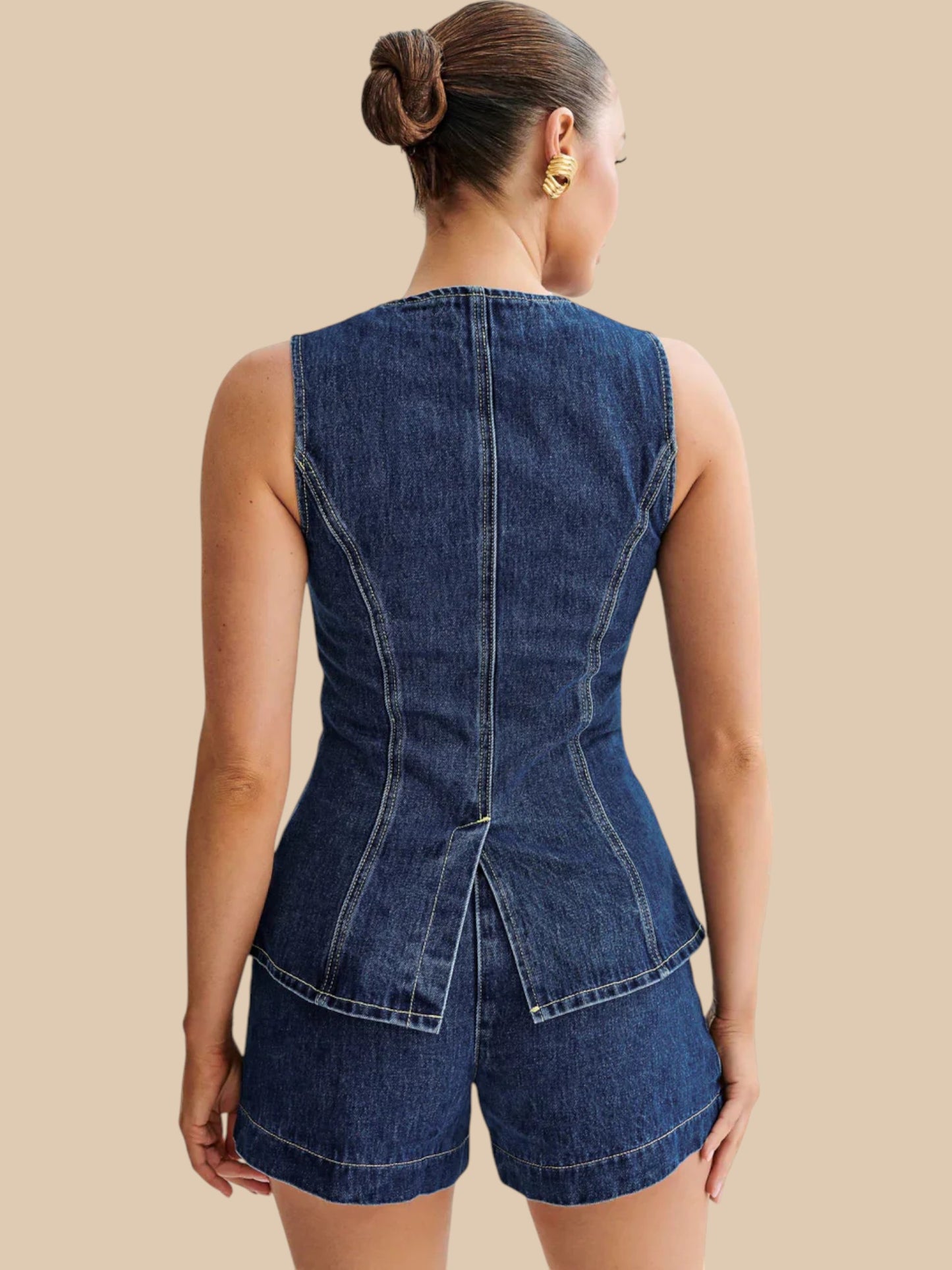 Amarisse Denim Duo Set ā Longline Vest & High-Waisted Shorts