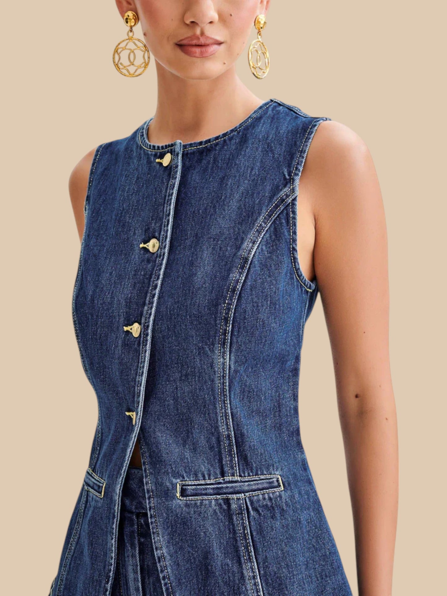 Amarisse Denim Duo Set ā Longline Vest & High-Waisted Shorts
