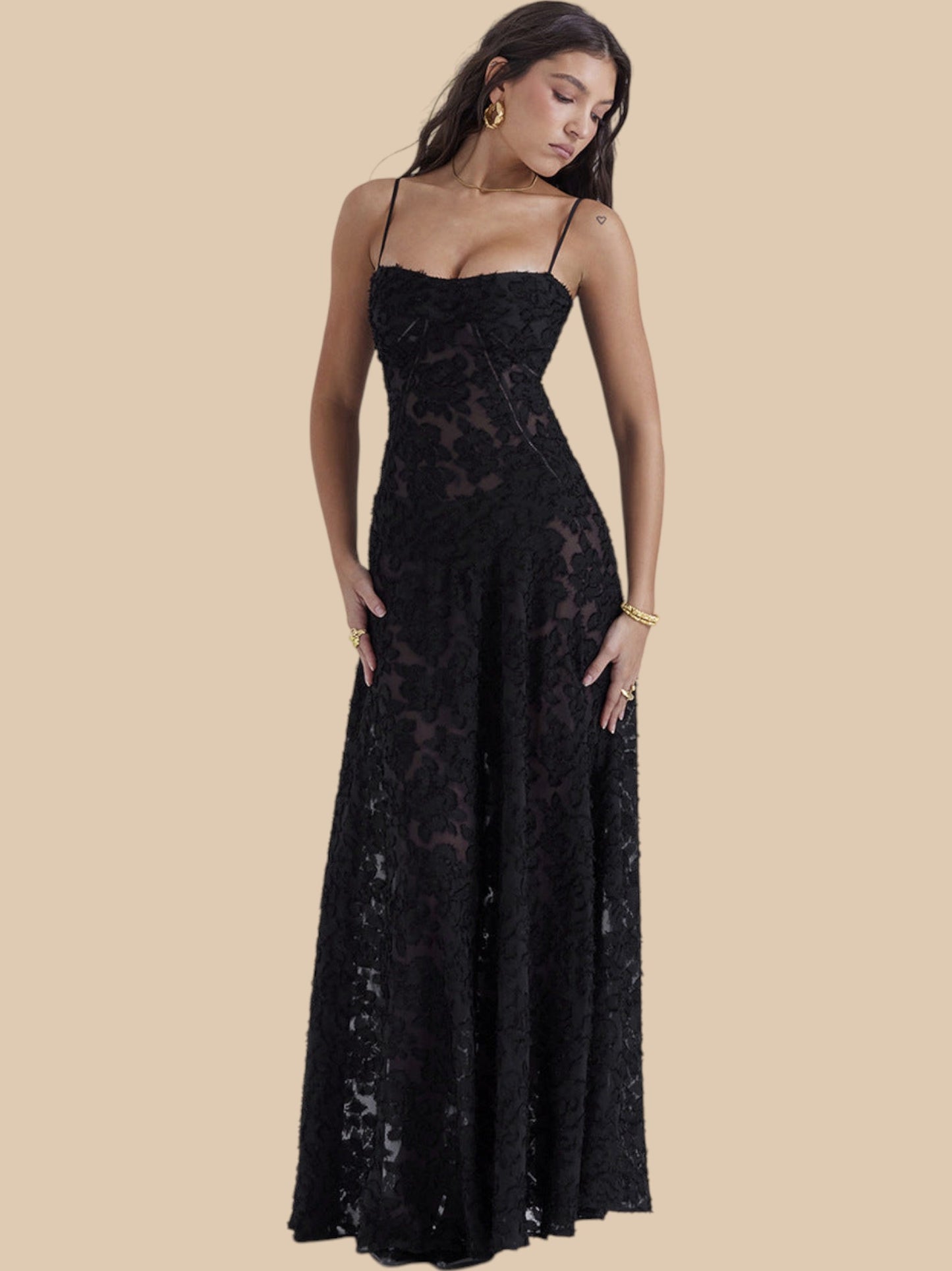 Dolly Lace-Up Maxi Dress – Romantic Sheer Lace Corset Gown