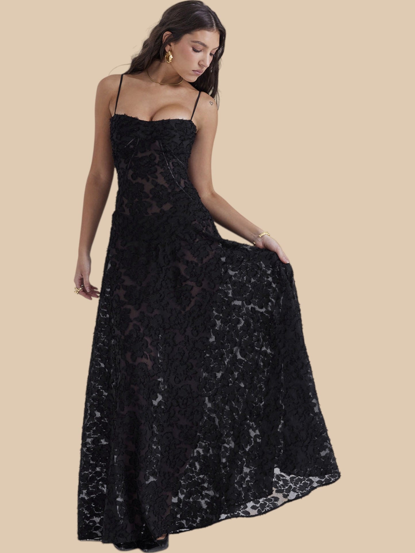 Dolly Lace-Up Maxi Dress – Romantic Sheer Lace Corset Gown