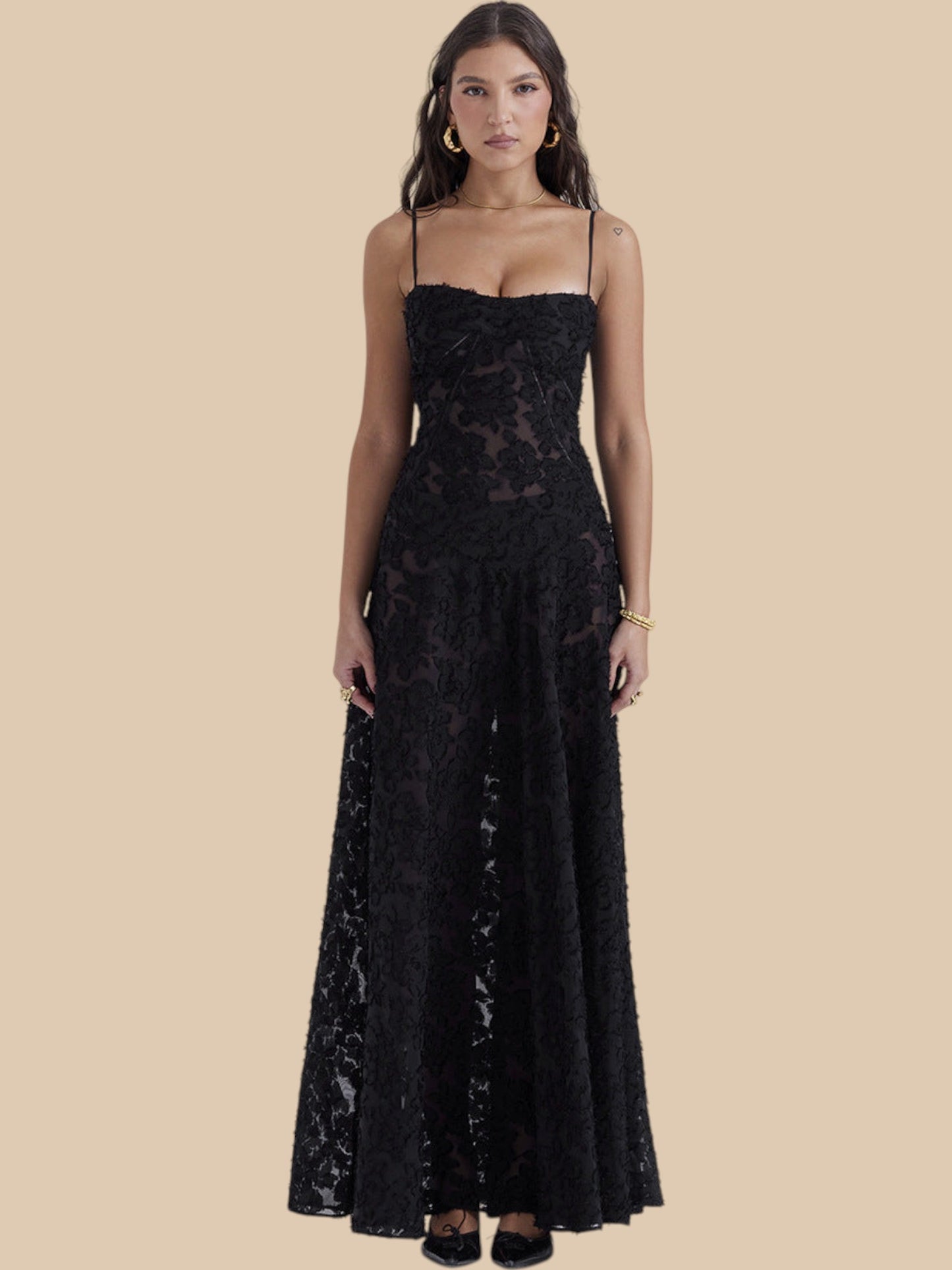 Dolly Lace-Up Maxi Dress – Romantic Sheer Lace Corset Gown