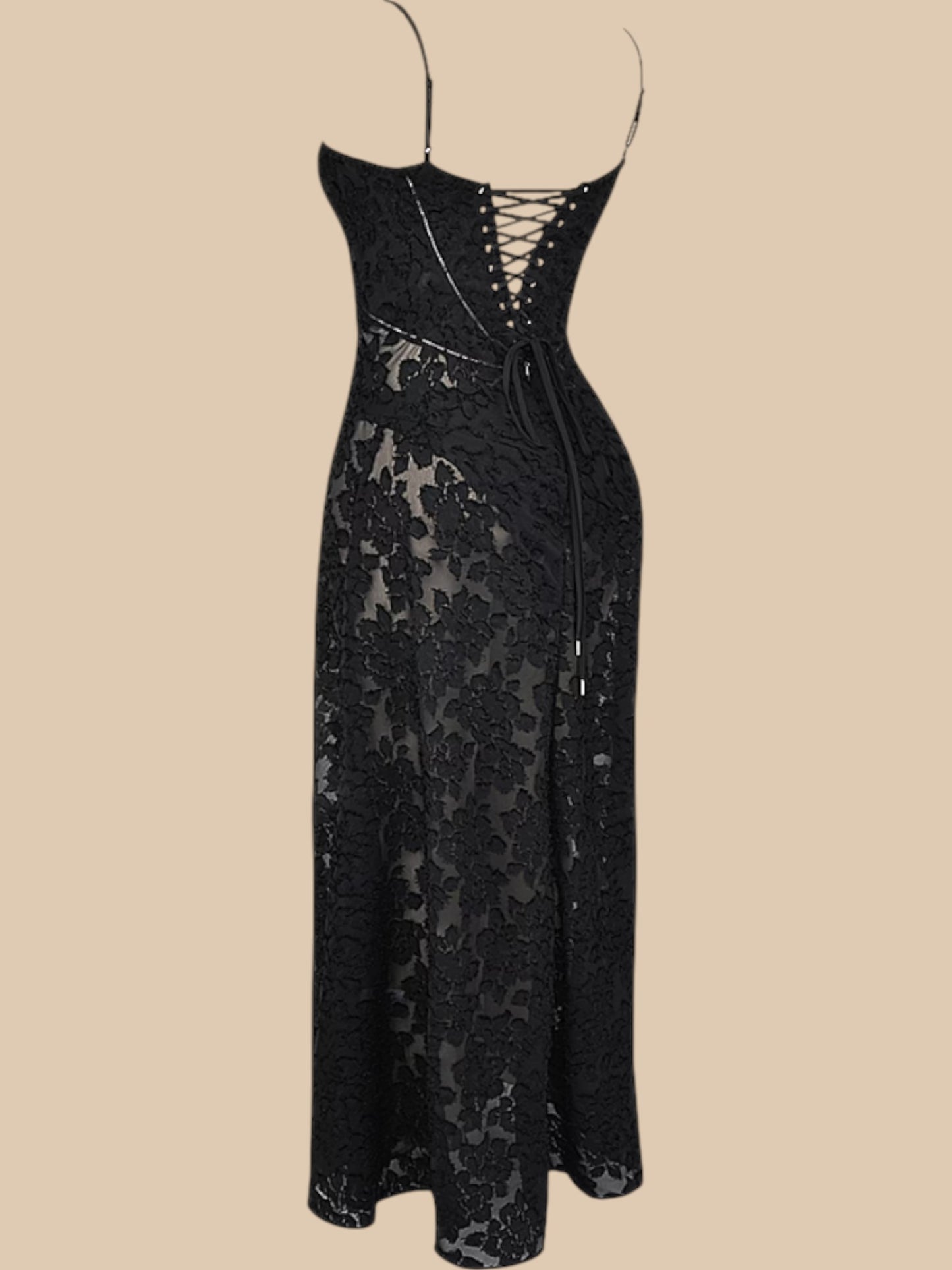 Dolly Lace-Up Maxi Dress – Romantic Sheer Lace Corset Gown
