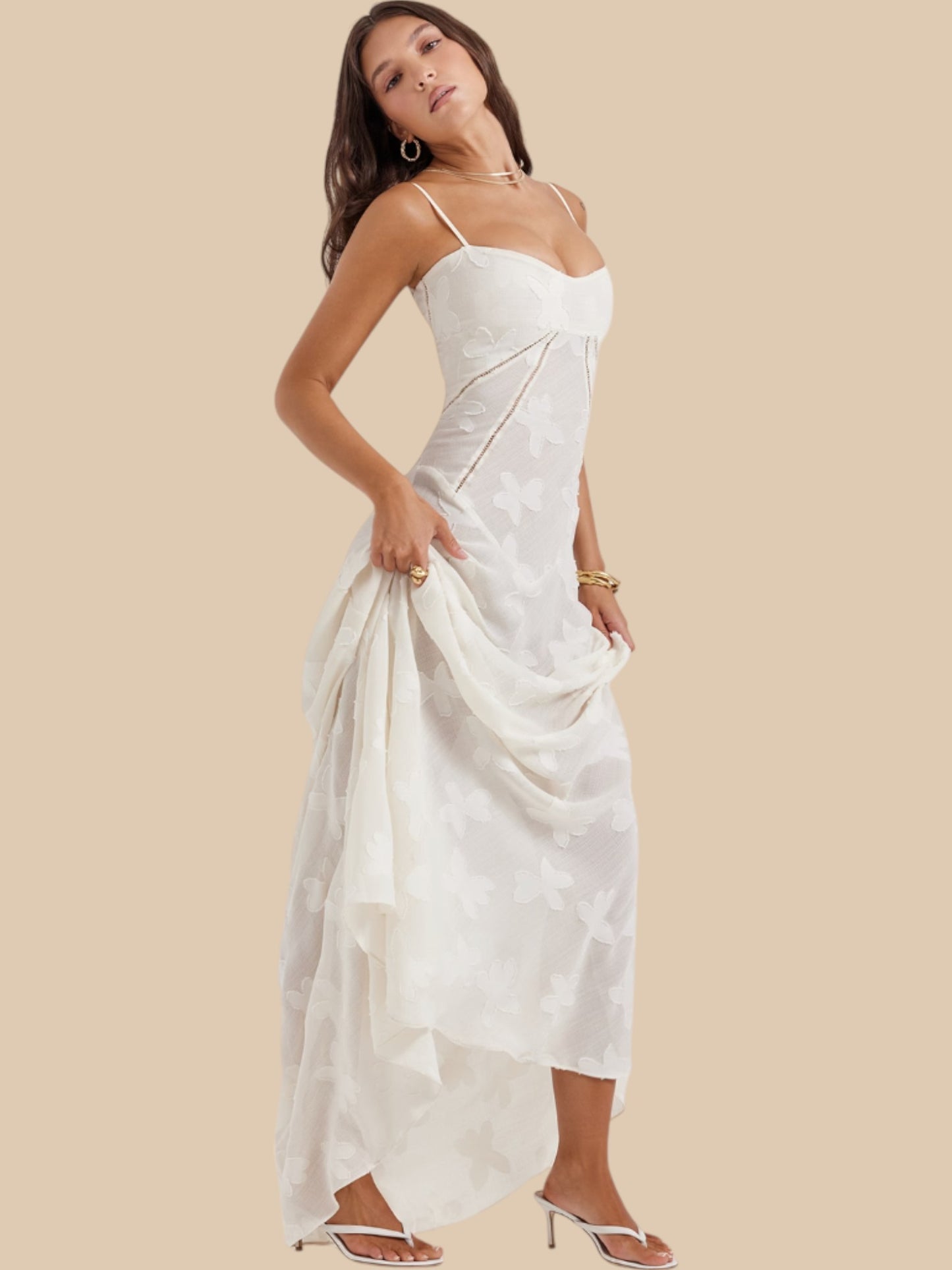 Dolly Lace-Up Maxi Dress – Romantic Sheer Lace Corset Gown