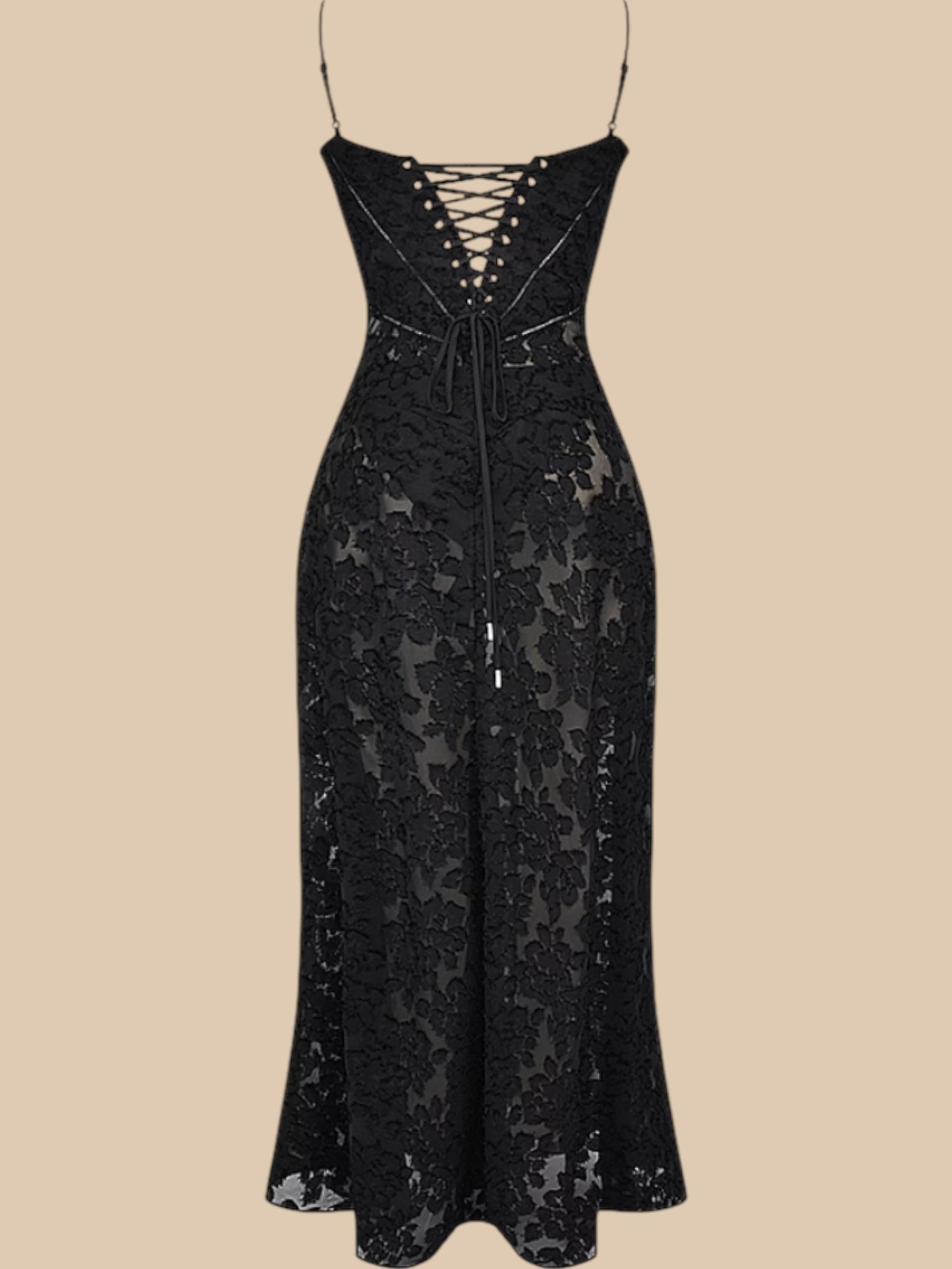 Dolly Lace-Up Maxi Dress – Romantic Sheer Lace Corset Gown