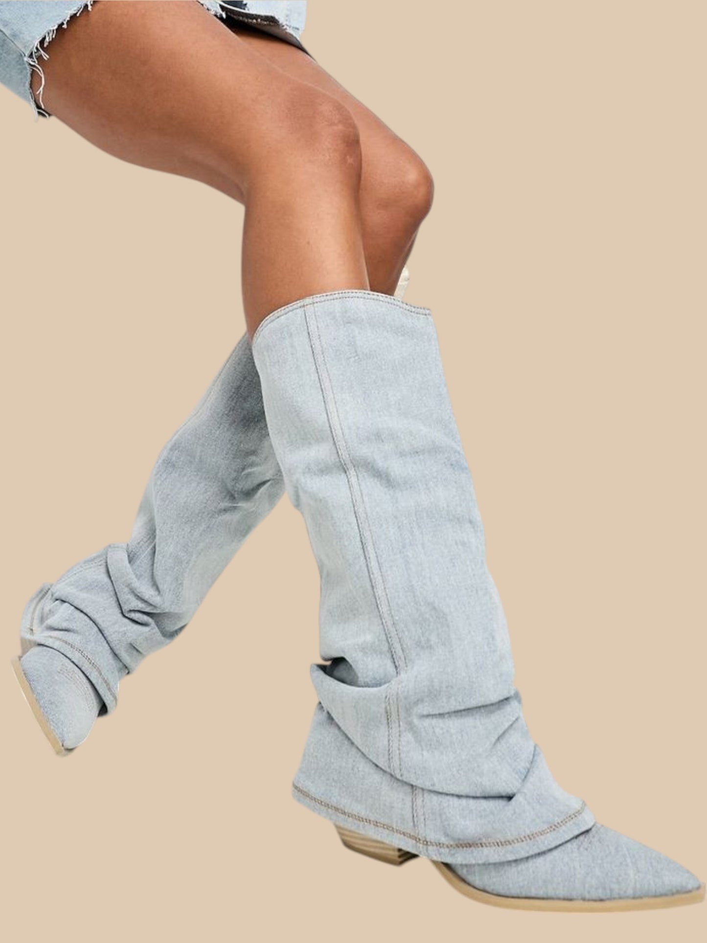 Laura Denim Western Boots – Slouchy Cuff Statement Cowboy Boot