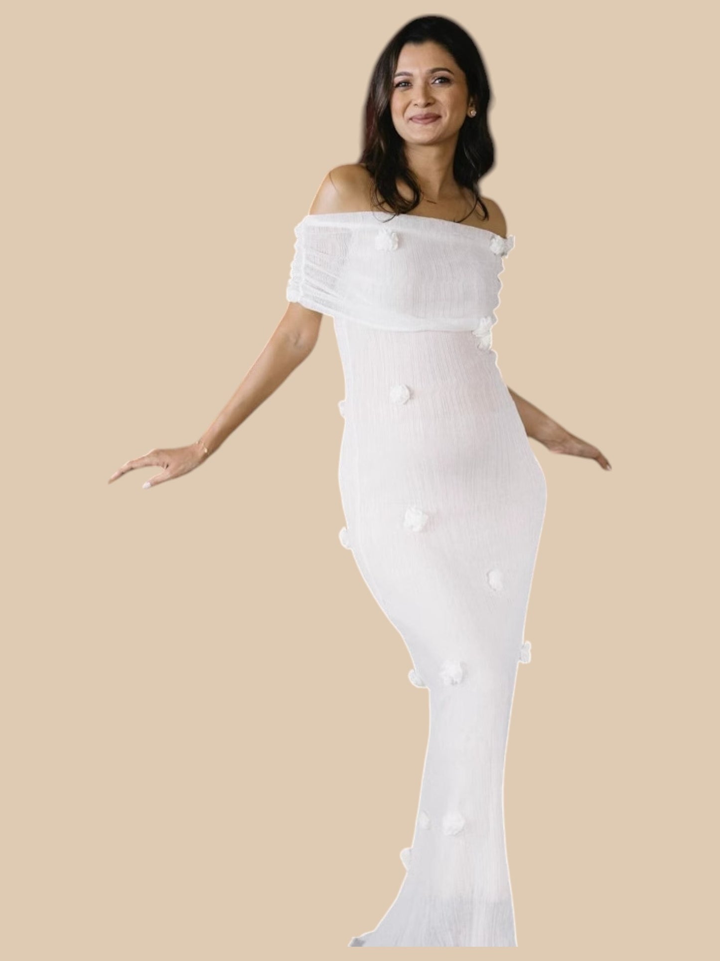 Fiorella Sirena Knit Maxi Dress – Off-Shoulder Fishtail Evening Gown