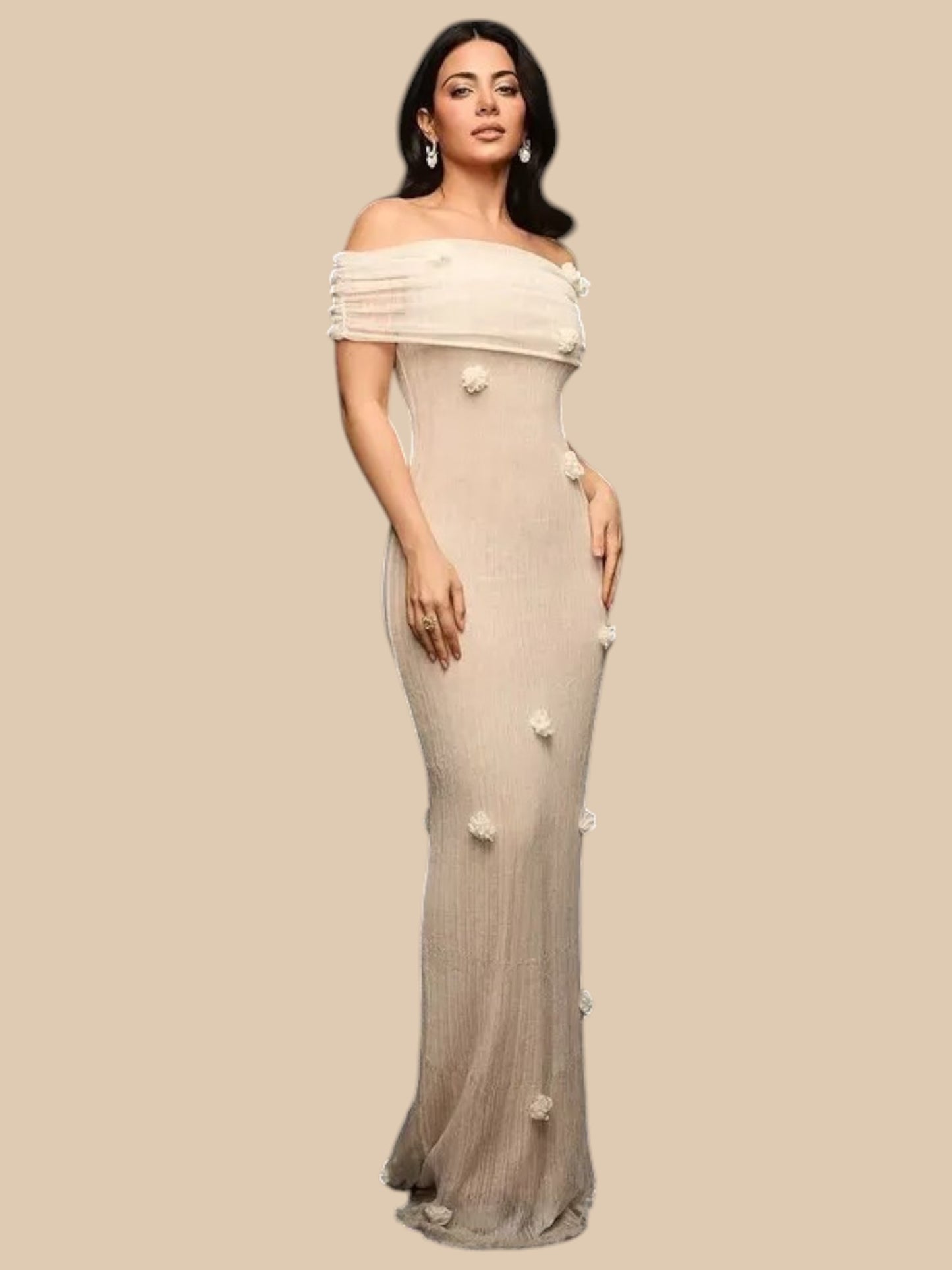 Fiorella Sirena Knit Maxi Dress – Off-Shoulder Fishtail Evening Gown