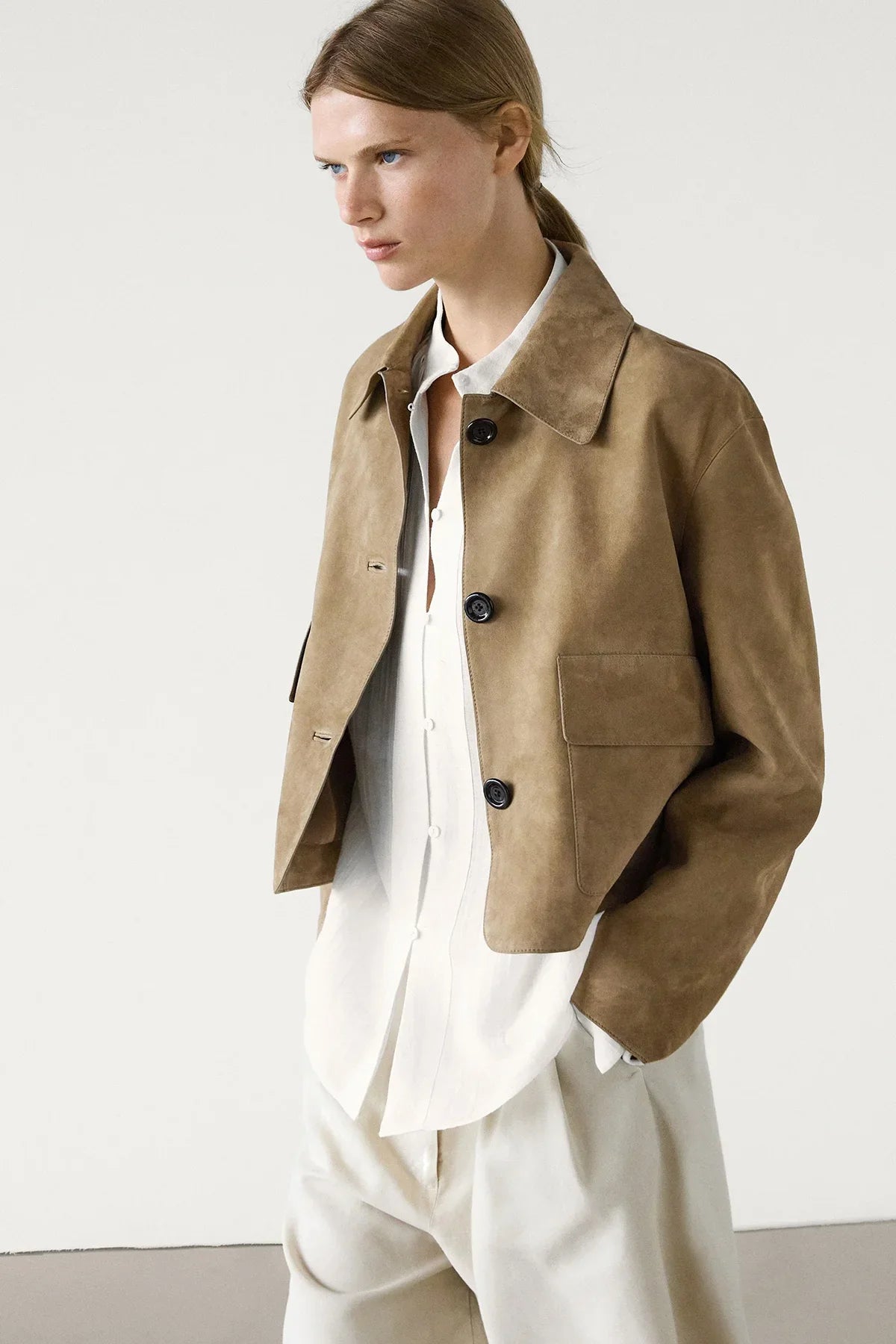 Split suede jacket with pocket