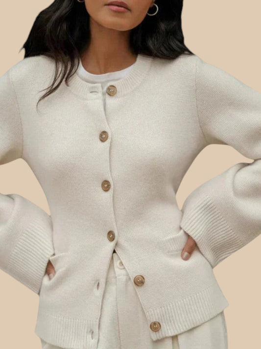 Isabel Button-Front Cardigan – Relaxed Wool Blend Knit for Everyday Layering