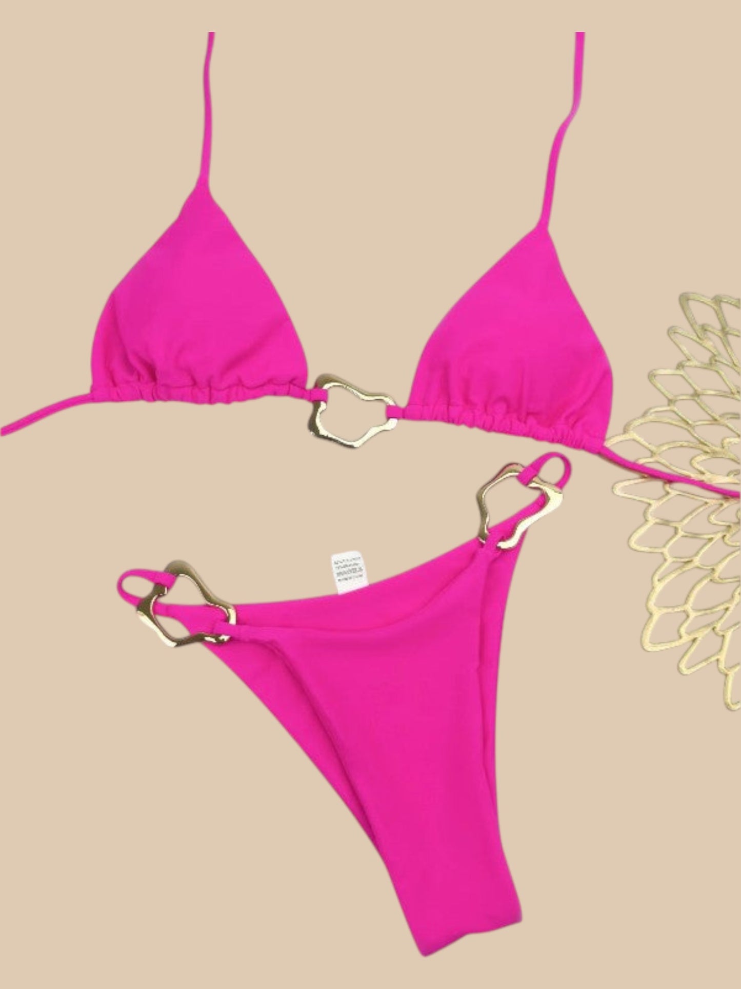 Celestina Solid Color Bikini with Gold Accents – Women’s Two-Piece Swimwear
