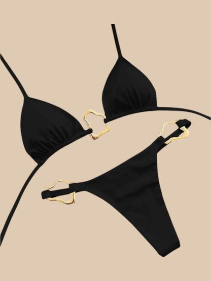 Celestina Solid Color Bikini with Gold Accents – Women’s Two-Piece Swimwear