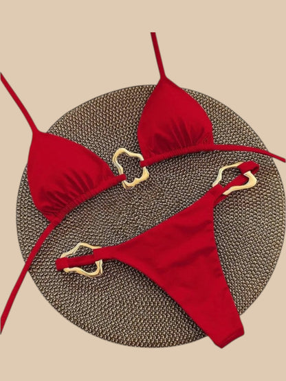 Celestina Solid Color Bikini with Gold Accents – Women’s Two-Piece Swimwear