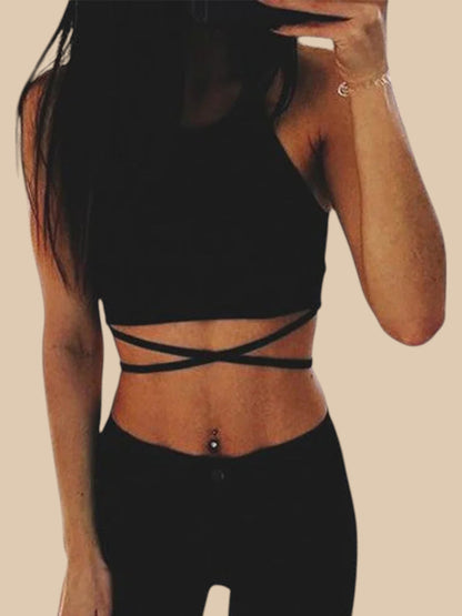 Daelira Noir Crop Top – Lace-Up Sleeveless Black Top with Adjustable Front