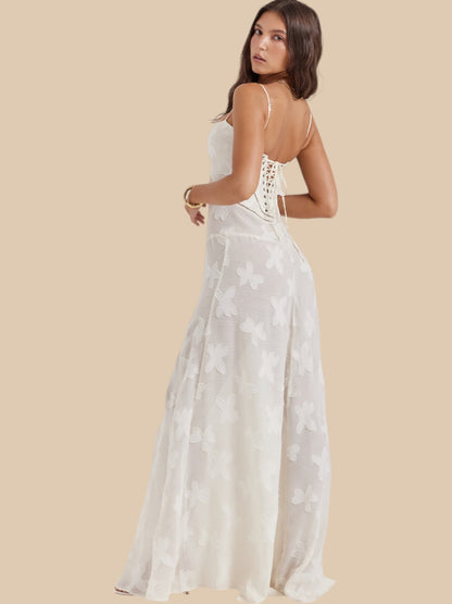 Dolly Lace-Up Maxi Dress – Romantic Sheer Lace Corset Gown