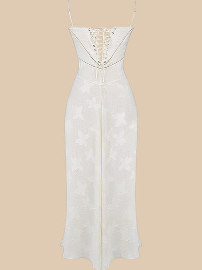 Dolly Lace-Up Maxi Dress – Romantic Sheer Lace Corset Gown