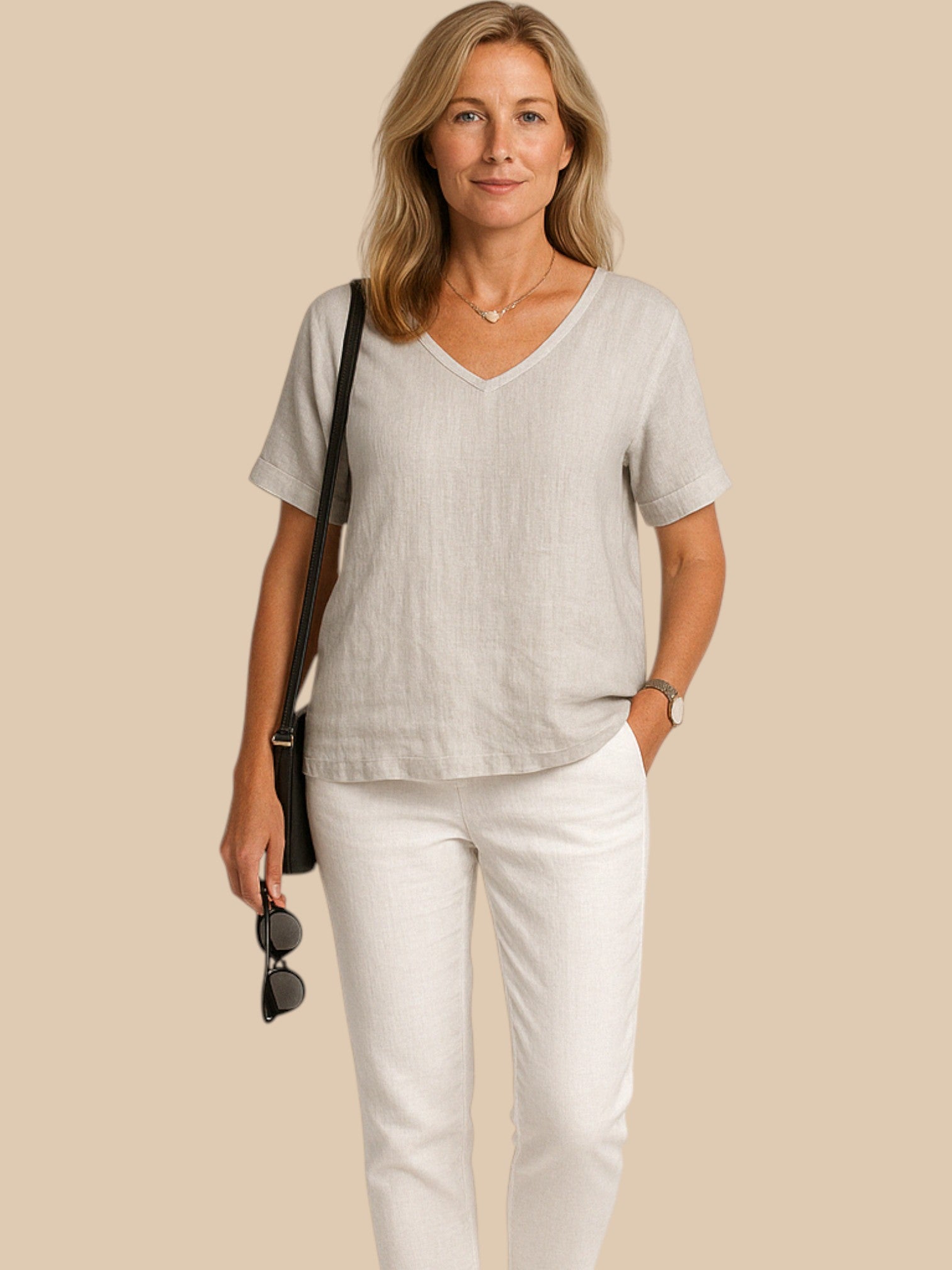 Elodie Cotton Linen Blouse – Relaxed Fit Short Sleeve Summer Top for Women