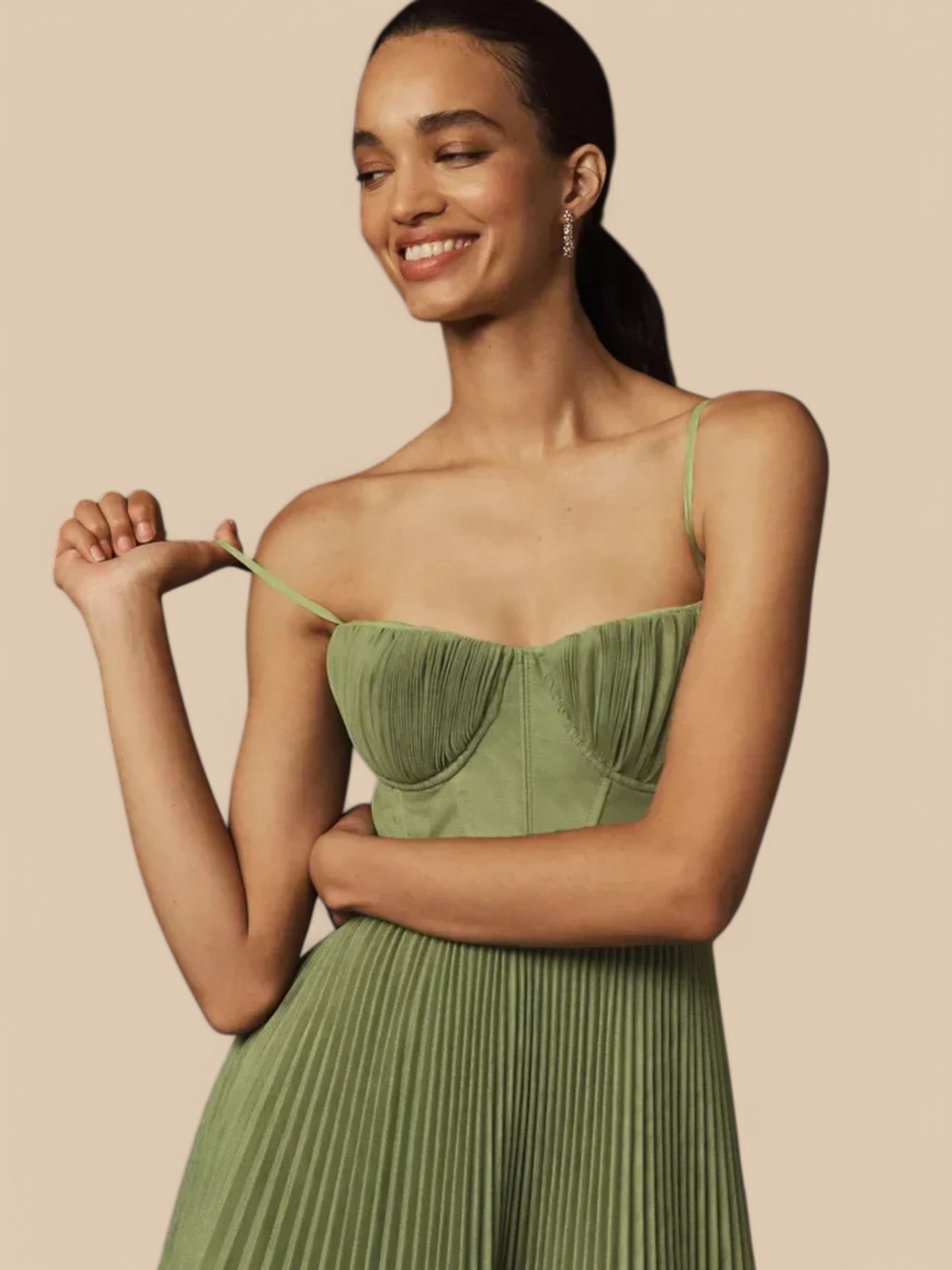 Elodie Pleated Tulle Midi Dress – Strapless A-Line Cocktail Gown