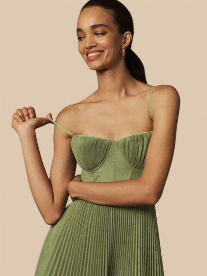 Elodie Pleated Tulle Midi Dress – Strapless A-Line Cocktail Gown