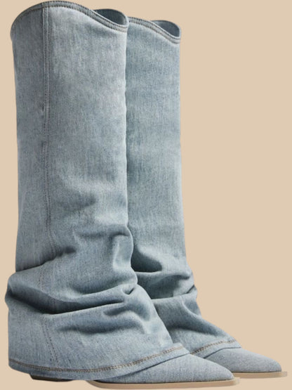 Laura Denim Western Boots – Slouchy Cuff Statement Cowboy Boot