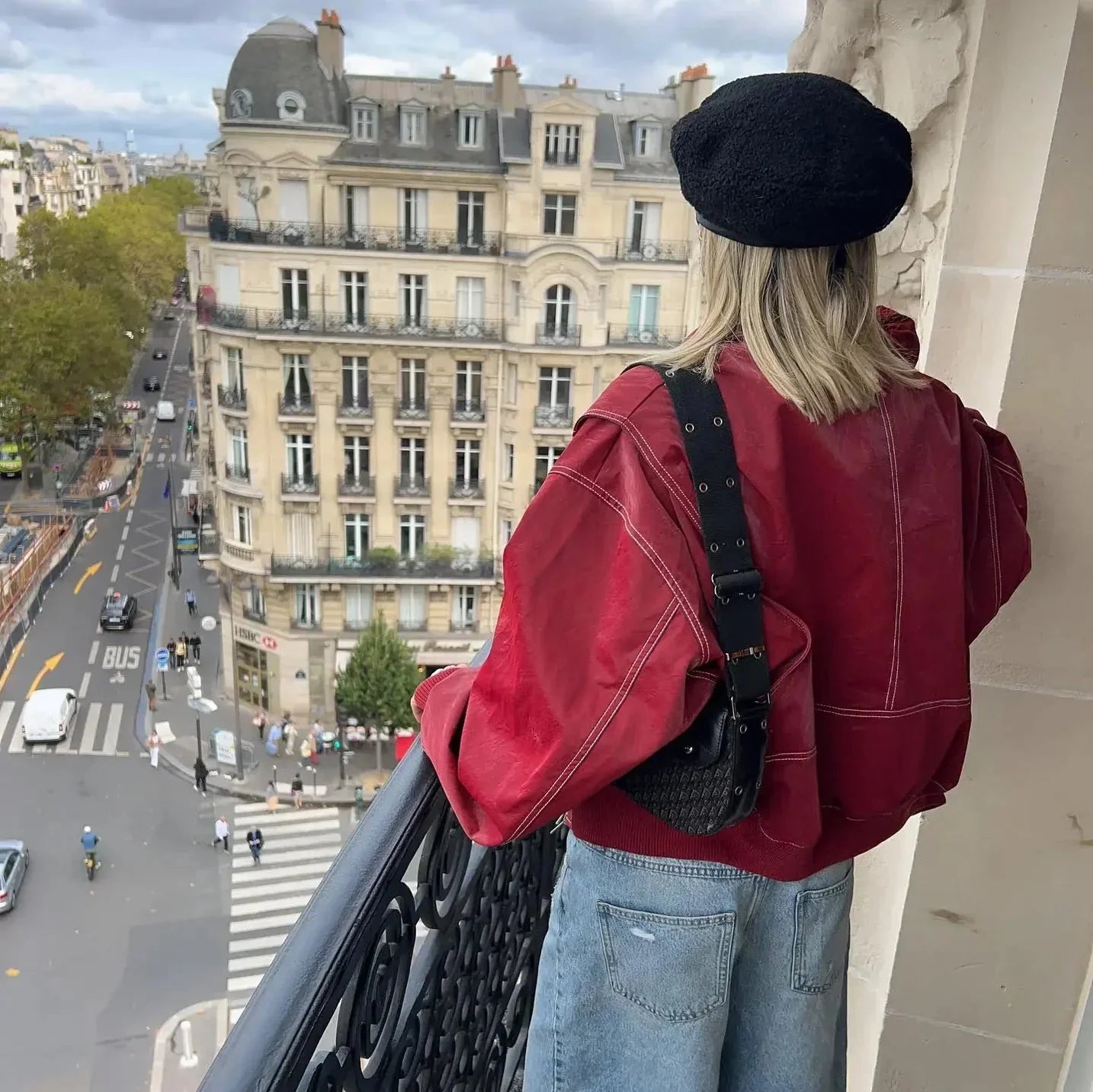 Ravina Oversized Red Faux Leather Bomber Jacket – Statement Outerwear for Women